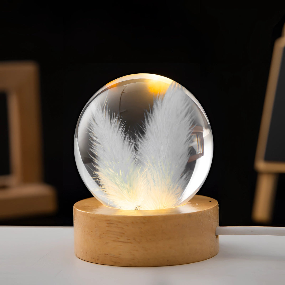 Dandelion Resin Lamp with LED Wooden Base - Unique Botanical Night Light