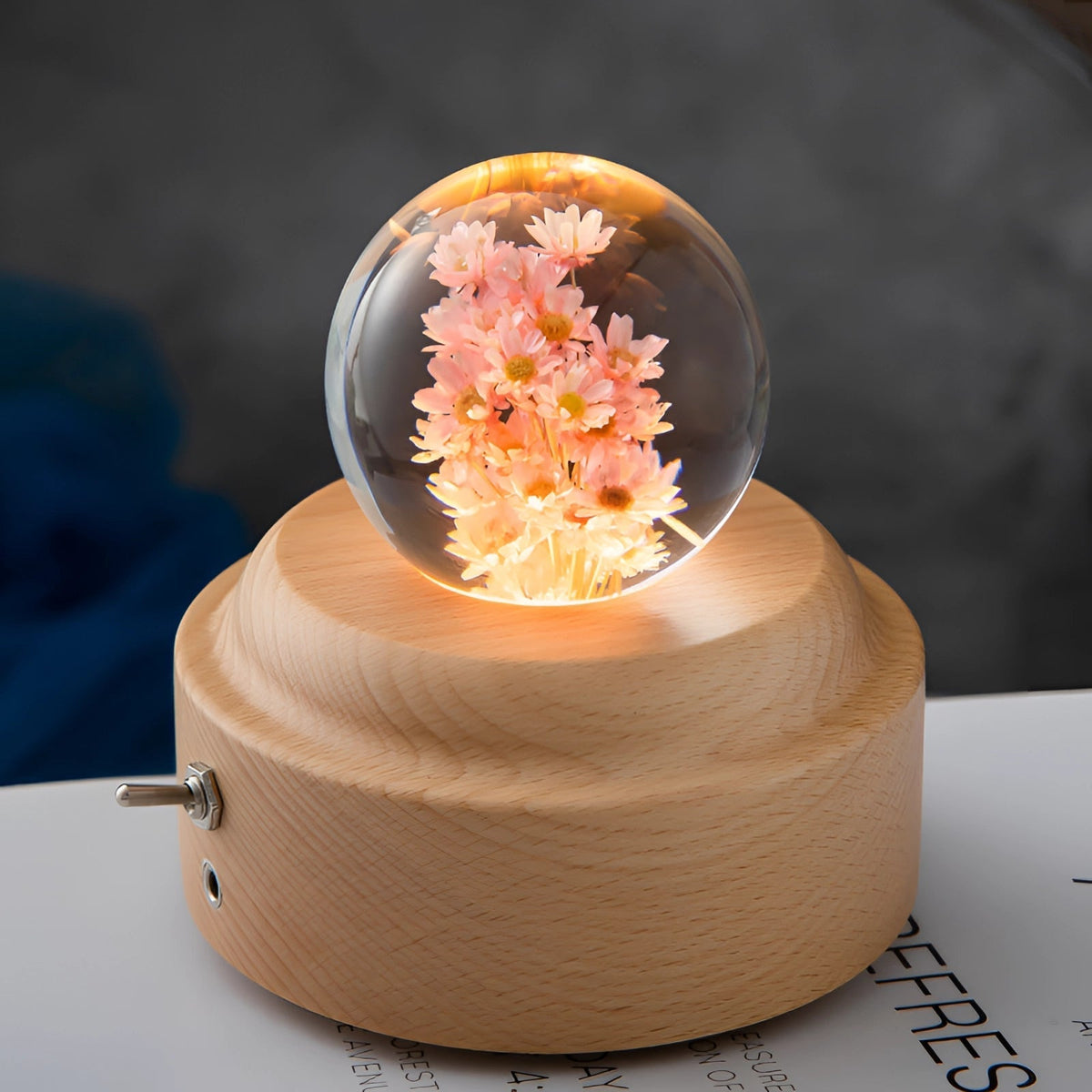 Dandelion Resin Lamp with LED Wooden Base - Unique Botanical Night Light
