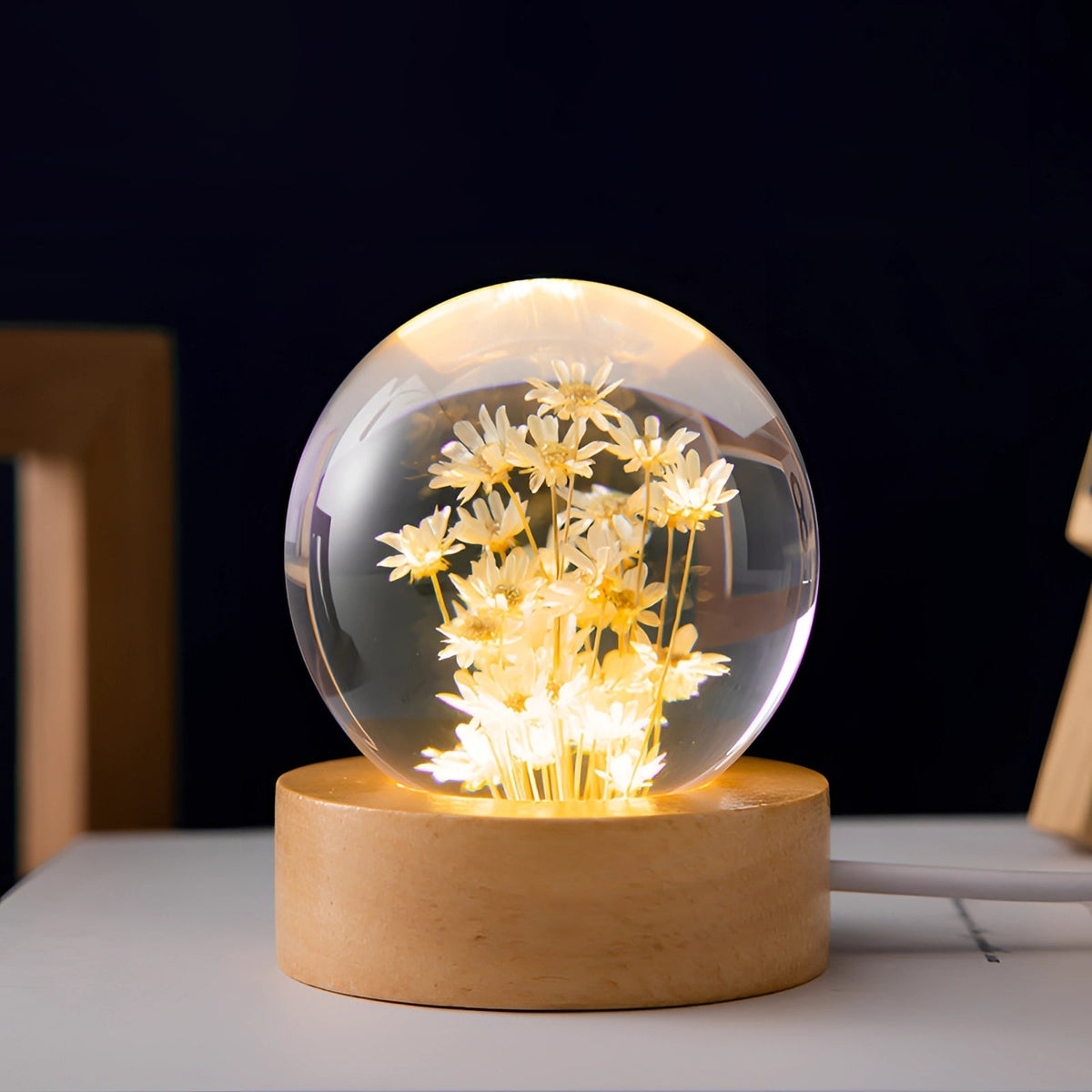 Dandelion Resin Lamp with LED Wooden Base - Unique Botanical Night Light