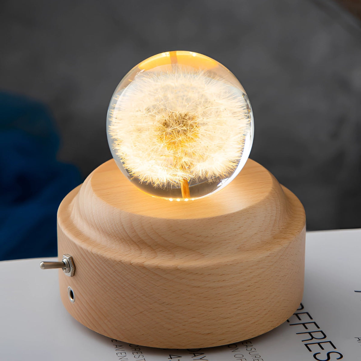 Dandelion Resin Lamp with LED Wooden Base - Unique Botanical Night Light