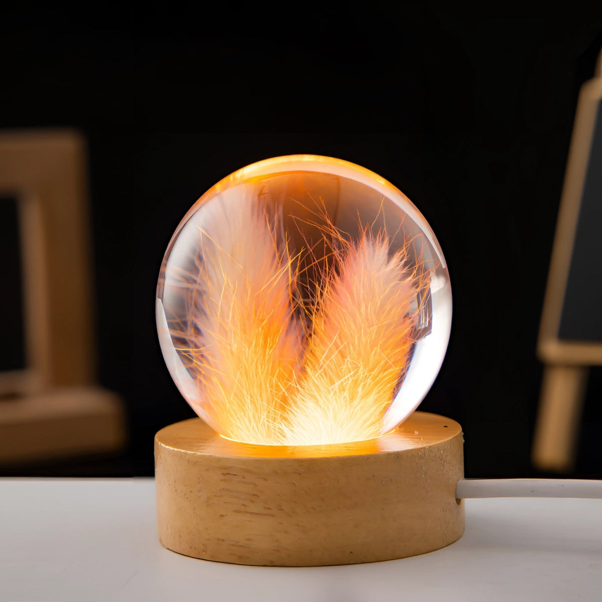 Dandelion Resin Lamp with LED Wooden Base - Unique Botanical Night Light
