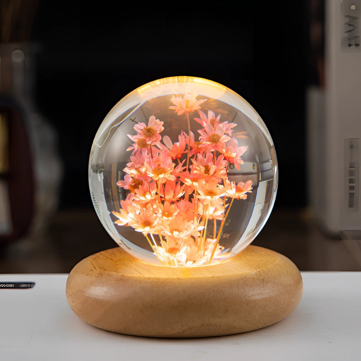 Dandelion Resin Lamp with LED Wooden Base - Unique Botanical Night Light