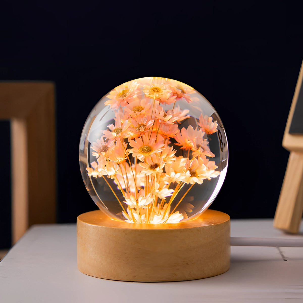 Dandelion Resin Lamp with LED Wooden Base - Unique Botanical Night Light