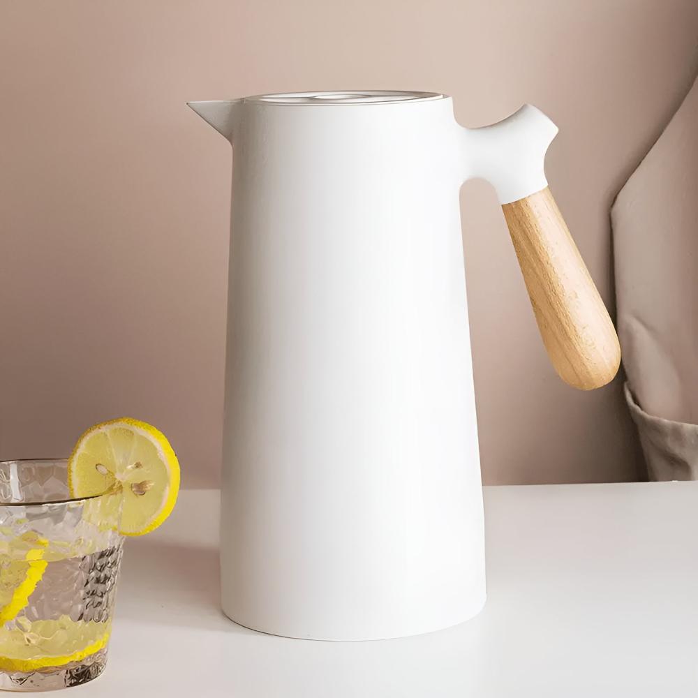 Thermal Carafe Insulated Coffee Pot Wooden Handle Server