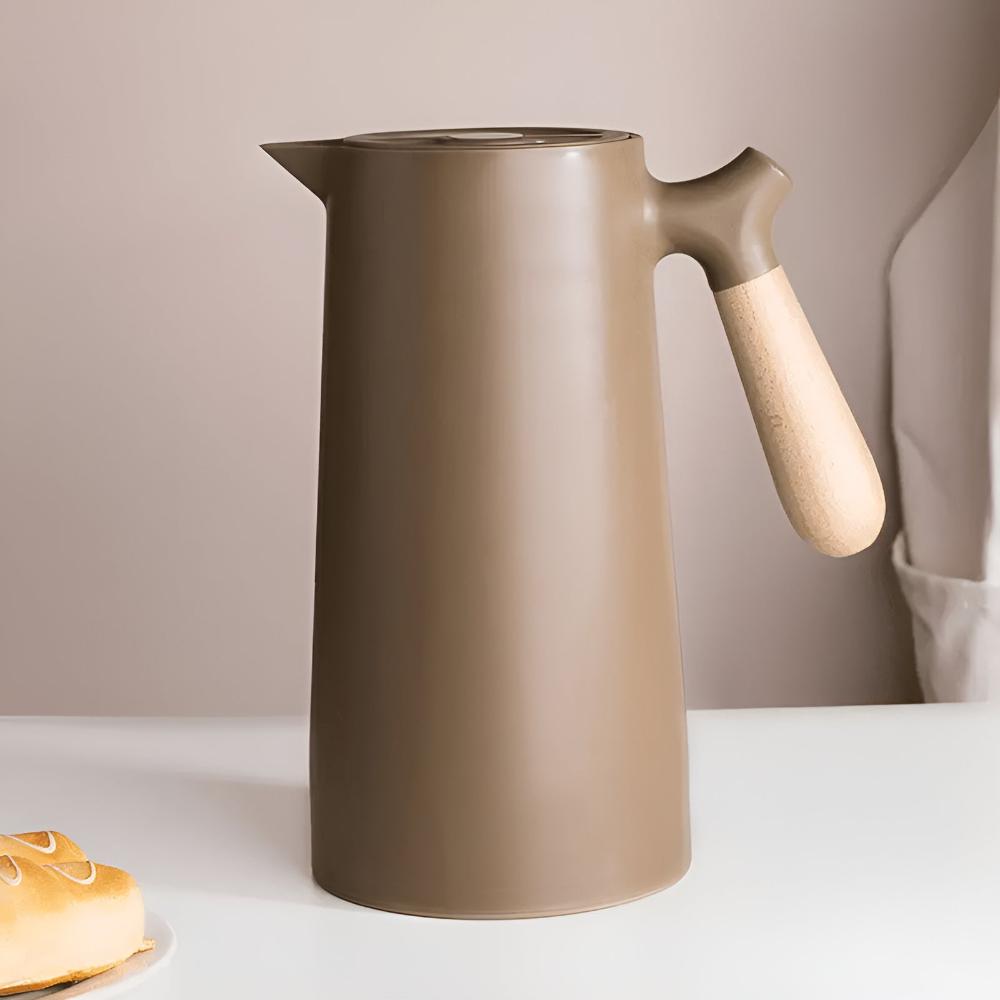 Thermal Carafe Insulated Coffee Pot Wooden Handle Server