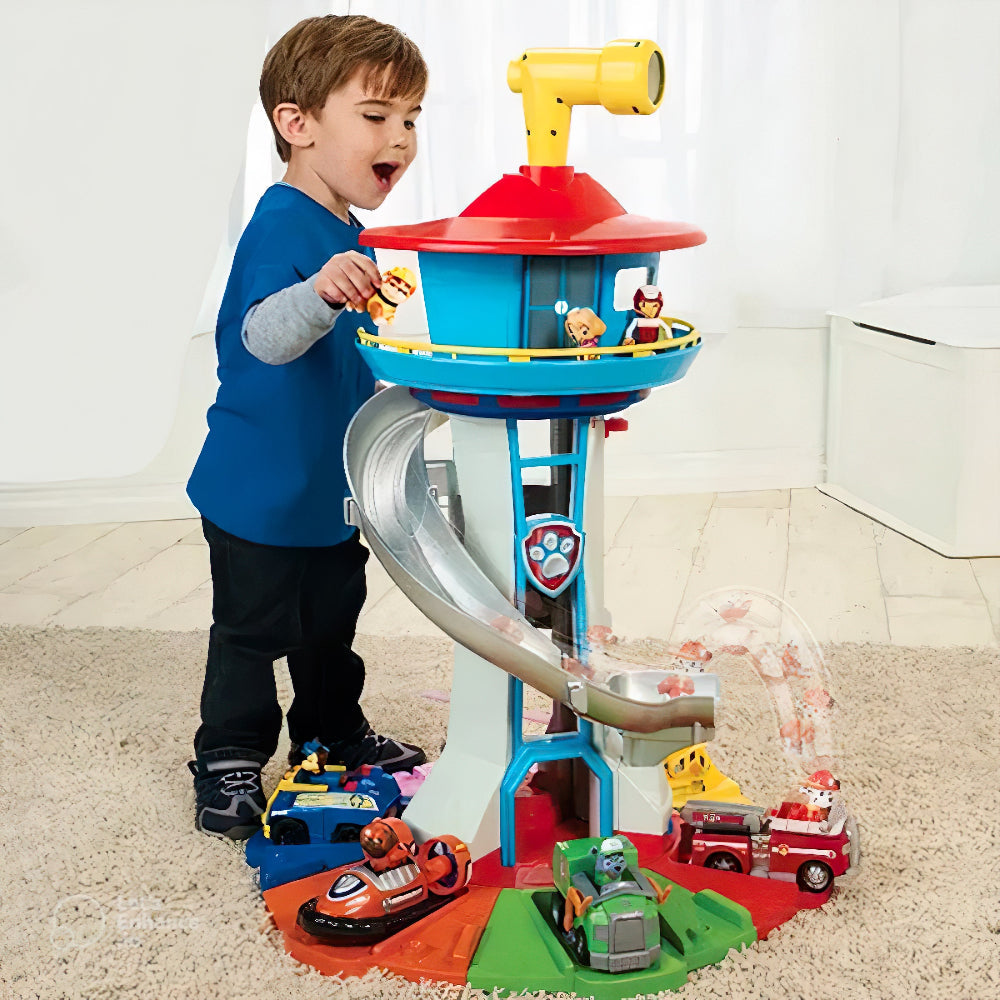 Toy Car Track Playset Multi Level Slide Tower Racing Set