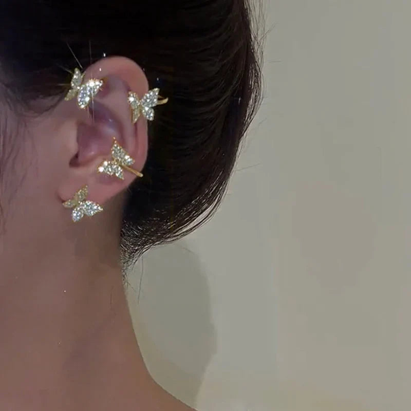 Exquisite Sparkling Zircon Leaves Ear Cuff Stud Earring for Women Silver Color Cubic Zirconia Earrings Party Jewelry