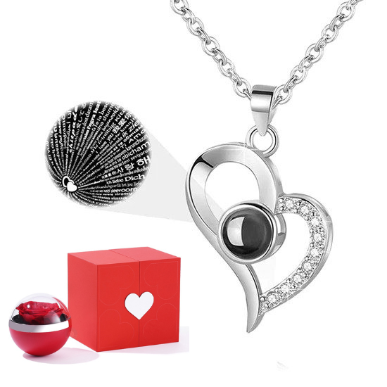 I Love You in 100 Languages Necklaces - With Long Lasting Preserved Rose - To My Love