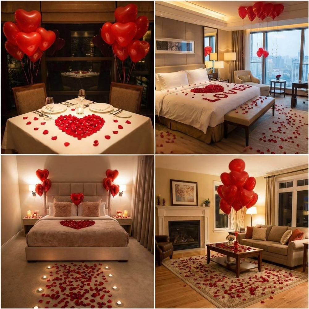 Valentines Day Decorations Romantic Rose Petals Heart Balloon Set