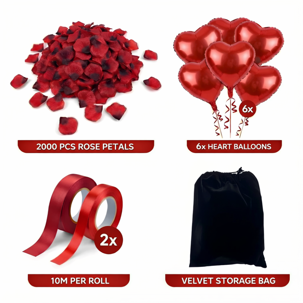 Valentines Day Decorations Romantic Rose Petals Heart Balloon Set