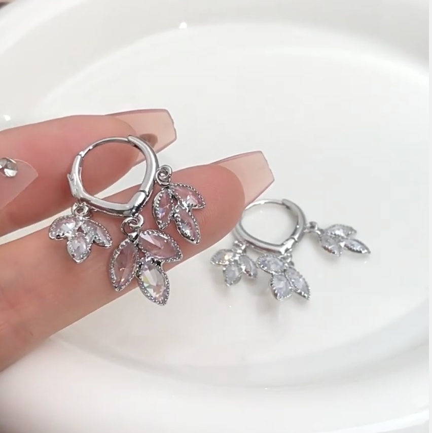 Leafy Tassel Zirconia Earrings