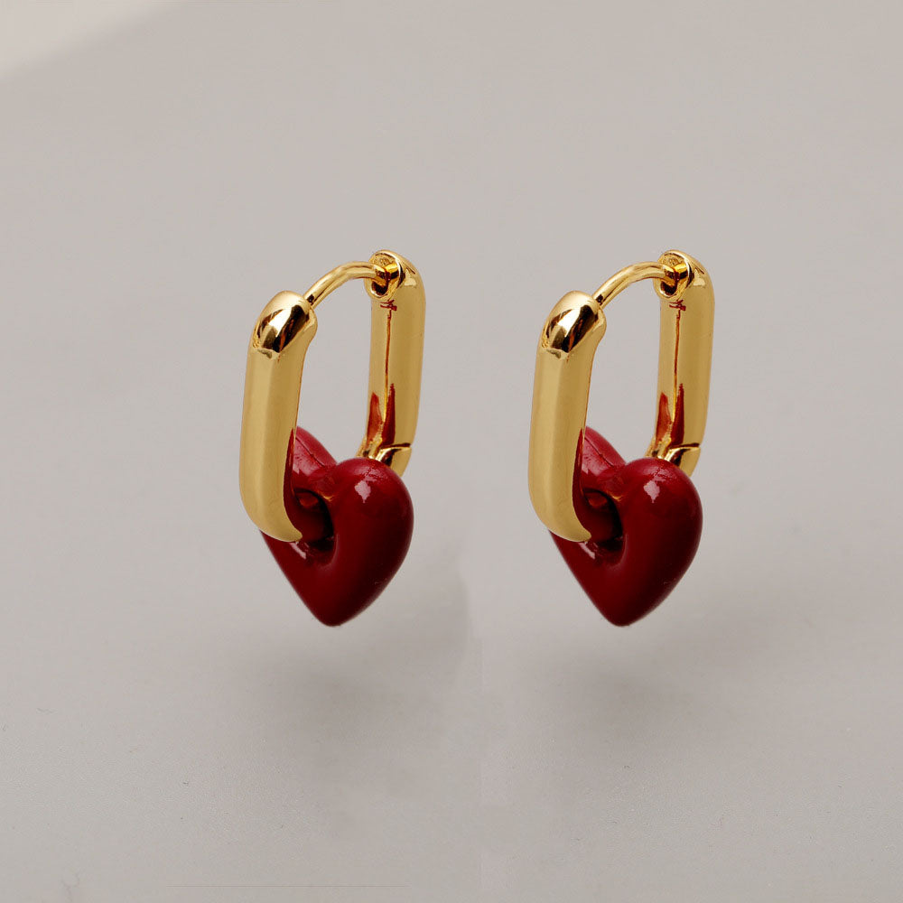 Enamel red love earrings