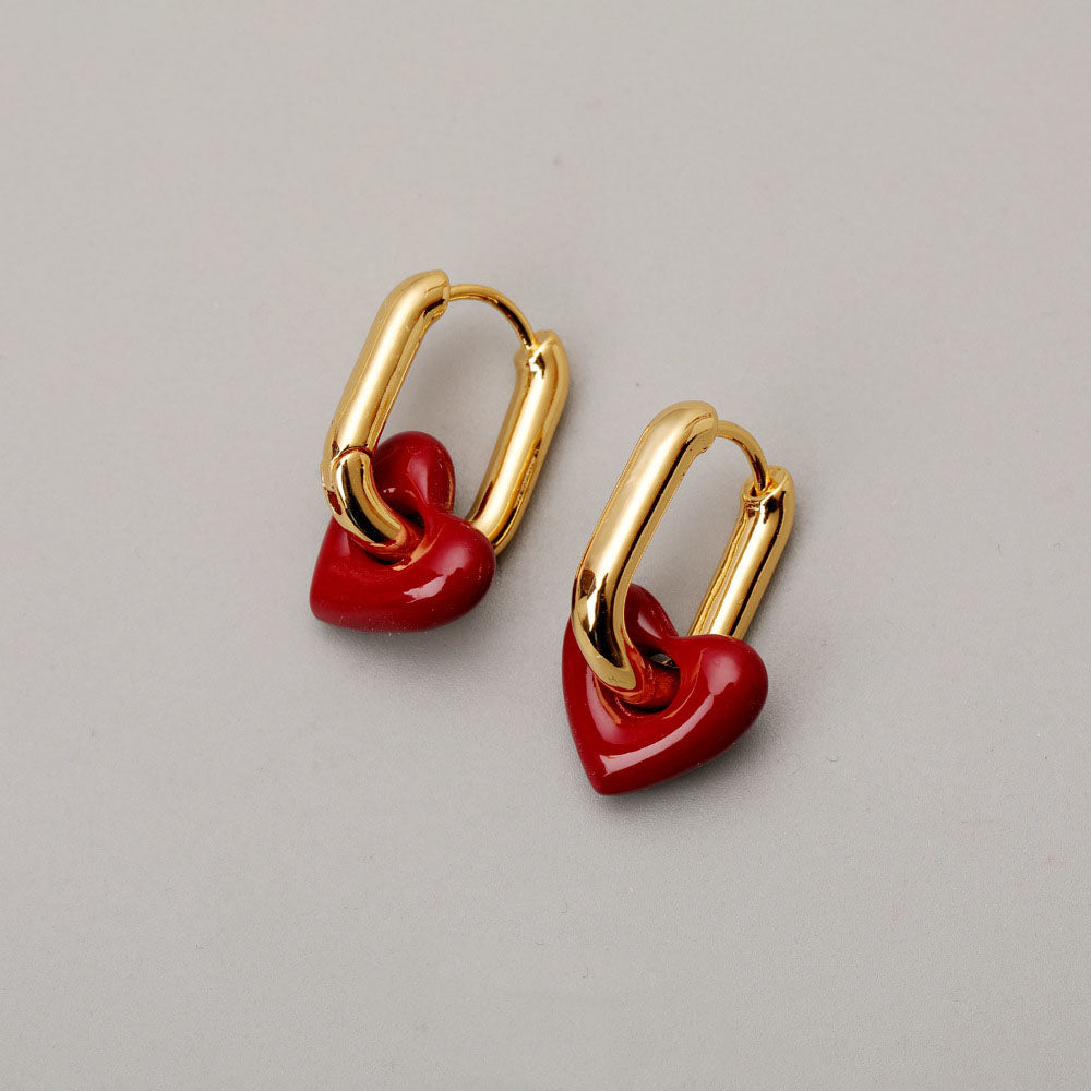 Enamel red love earrings
