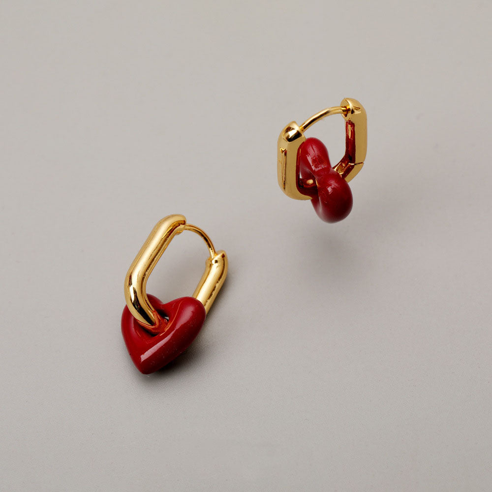 Enamel red love earrings
