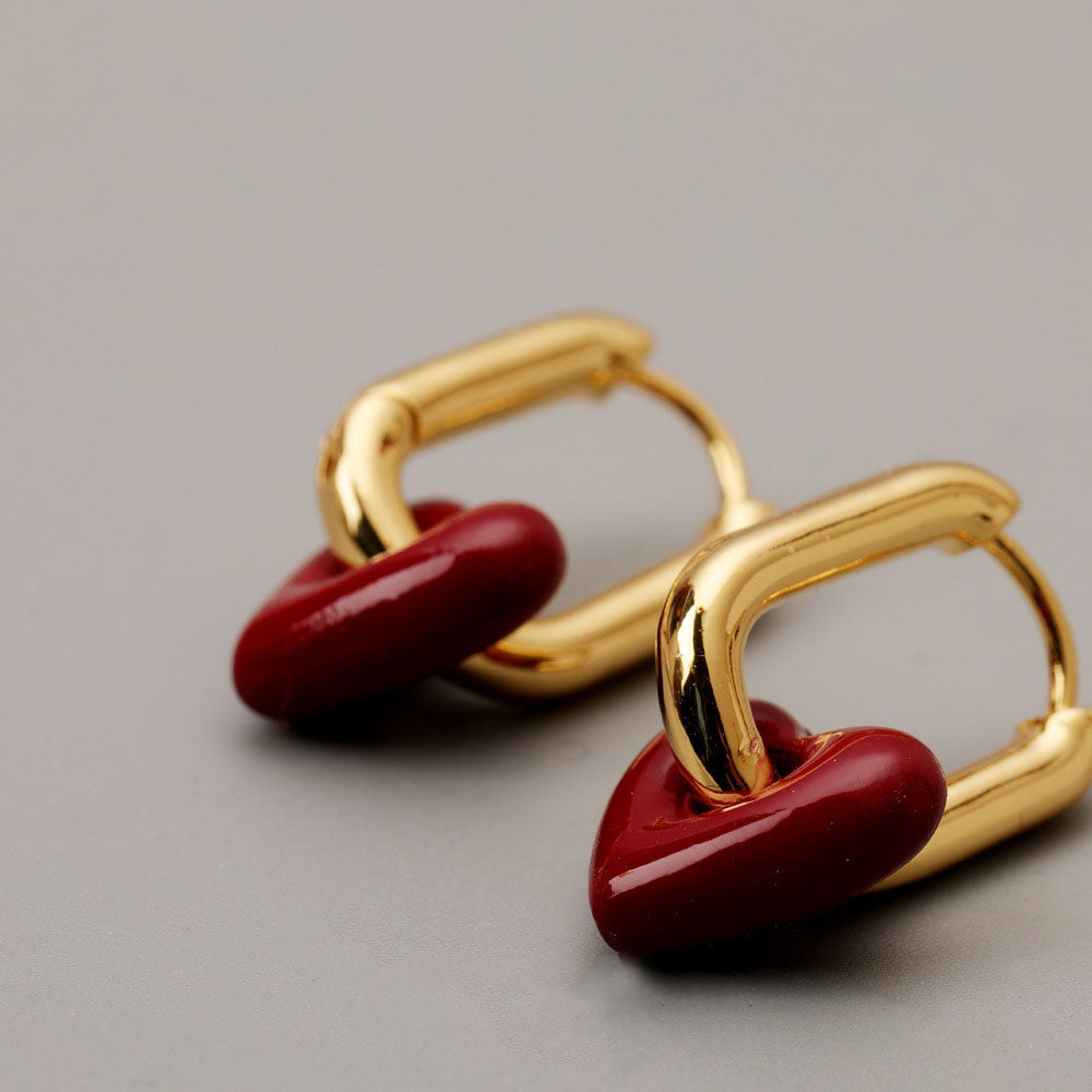 Enamel red love earrings