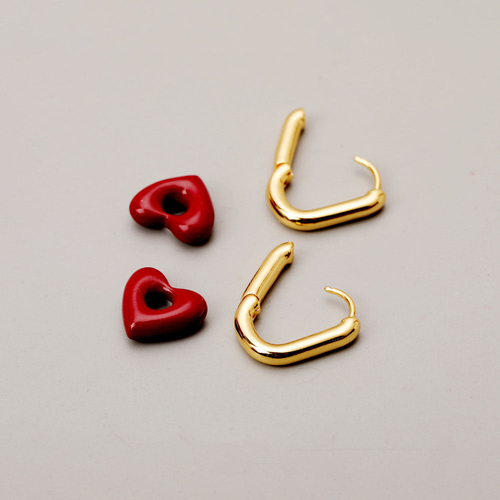 Enamel red love earrings