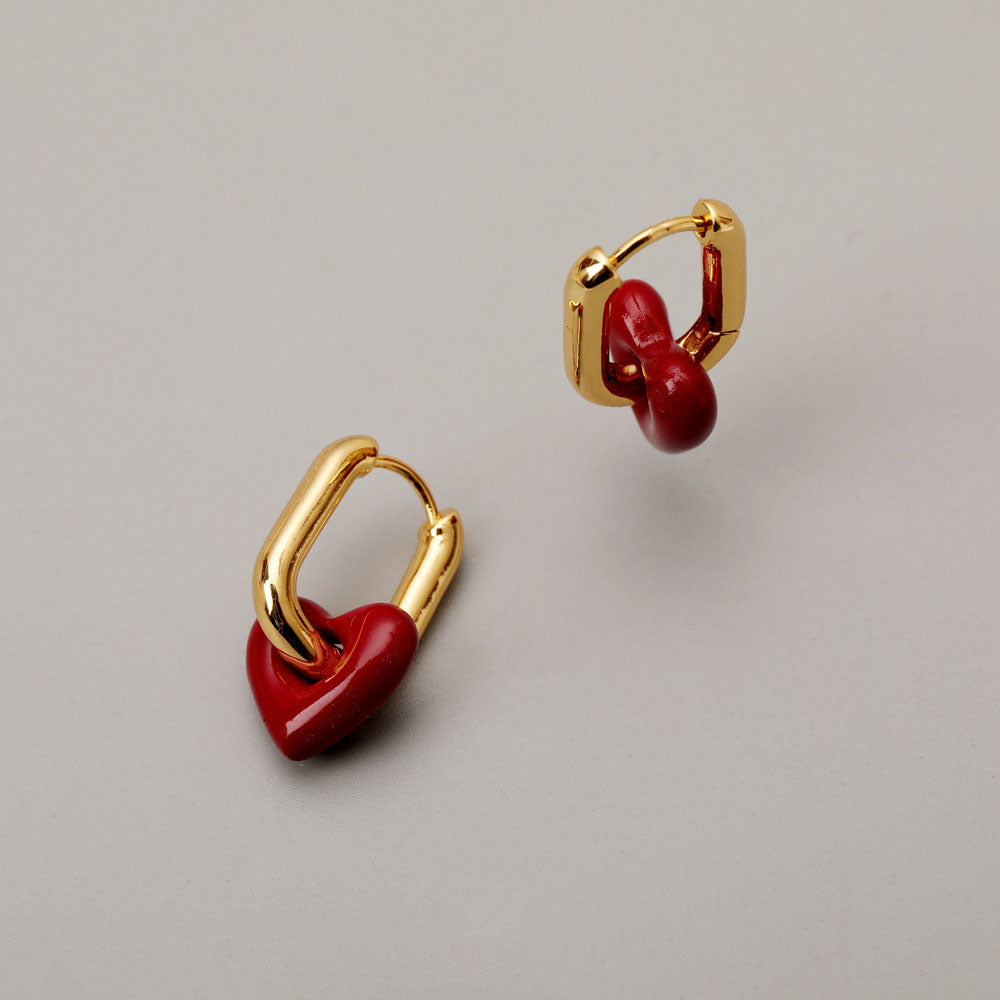 Enamel red love earrings