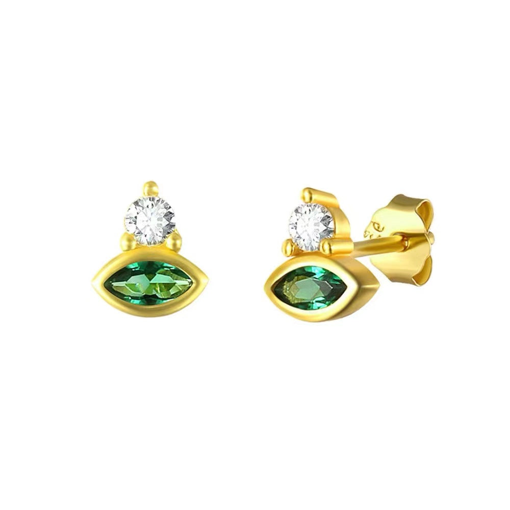 Sterling Silver Vintage Emerald Stud Earrings