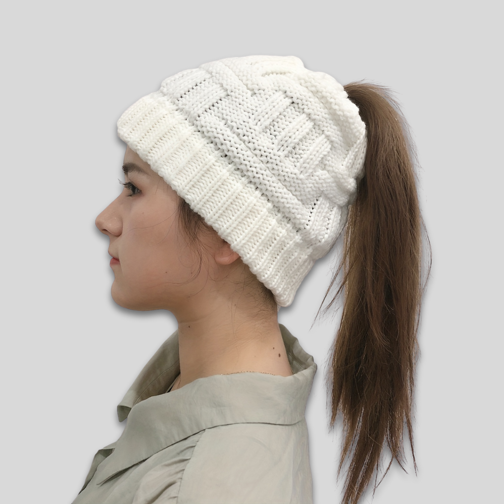 Women's Warm Knitted Winter Beanie Hat - Cozy Messy Bun Gift