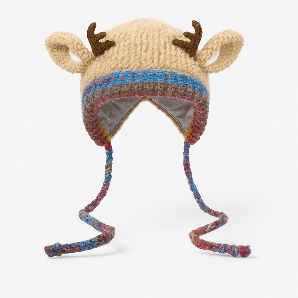 Women's Cozy Reindeer Knit Beanie - Cute Winter Hat Antlers