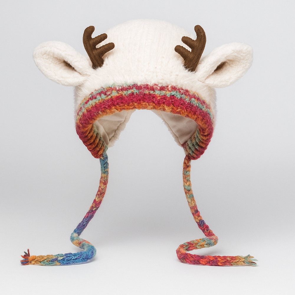 Women's Cozy Reindeer Knit Beanie - Cute Winter Hat Antlers