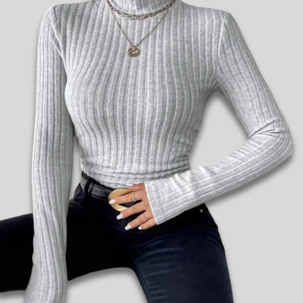 Women Ribbed Fleece Bodysuit - Long Sleeve High Neck