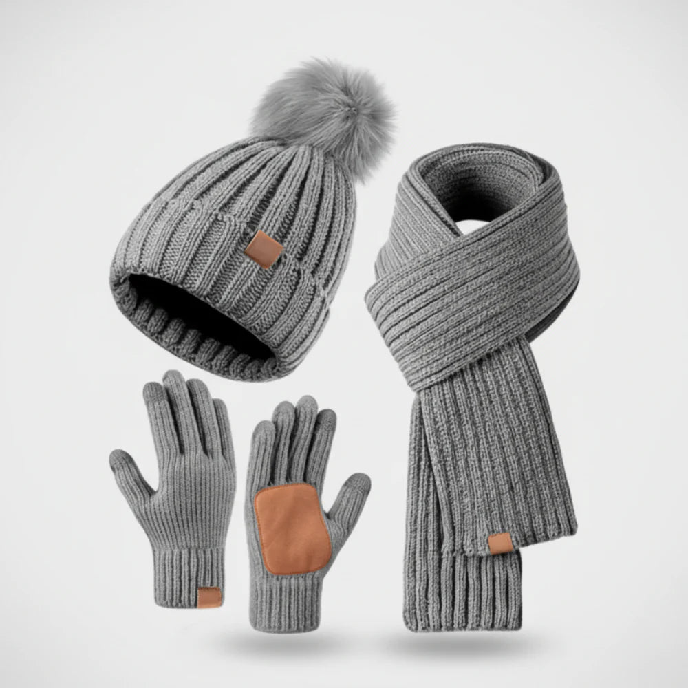 Women's Winter Hat Scarf Gloves Set Touchscreen Warm