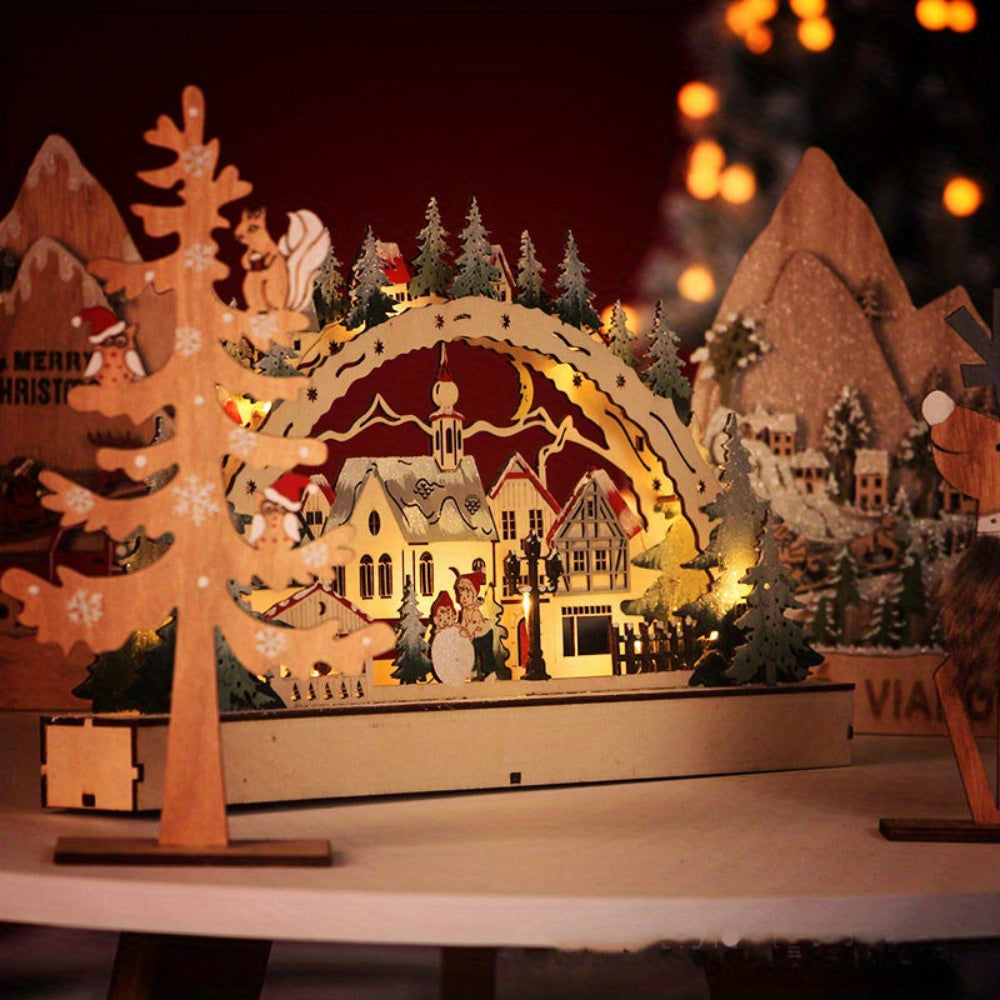 Christmas Ornaments LED Village Wooden Tabletop Decoration