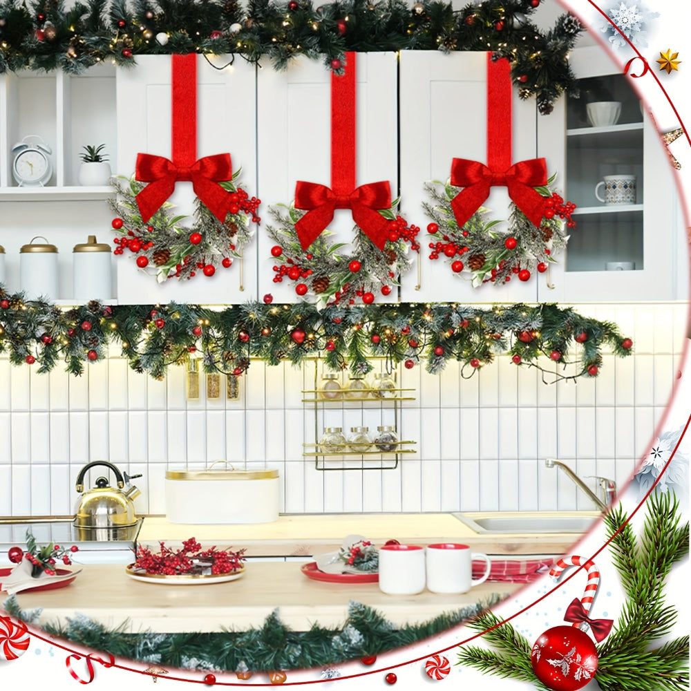 Wreaths Christmas Red Bow Mini Hanging Door Decoration Set