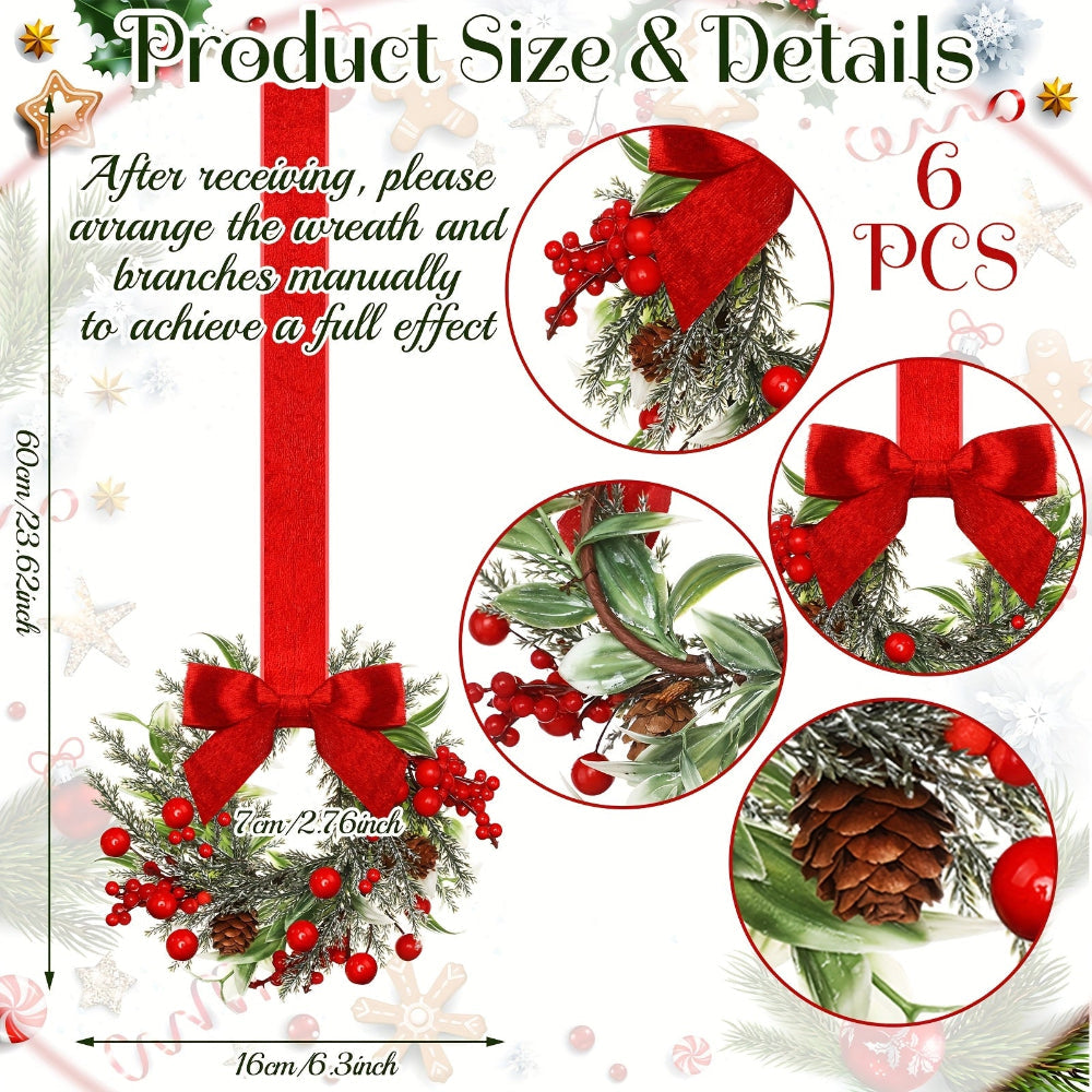 Wreaths Christmas Red Bow Mini Hanging Door Decoration Set