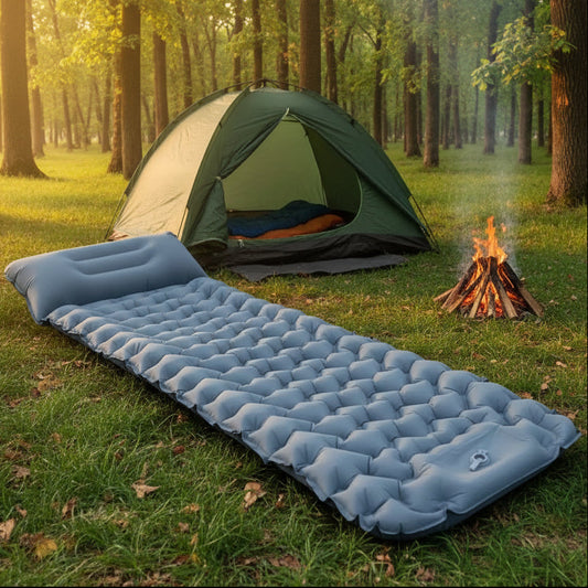 AirTrek Mat – Inflatable Camping Mattress with Foot Pump & Built-In Pillow