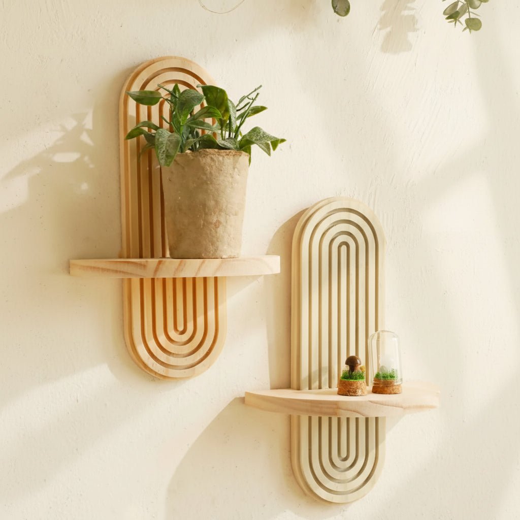 ARTISHELF – Boho Geometric Wooden Floating Shelves for Stylish Wall Storage