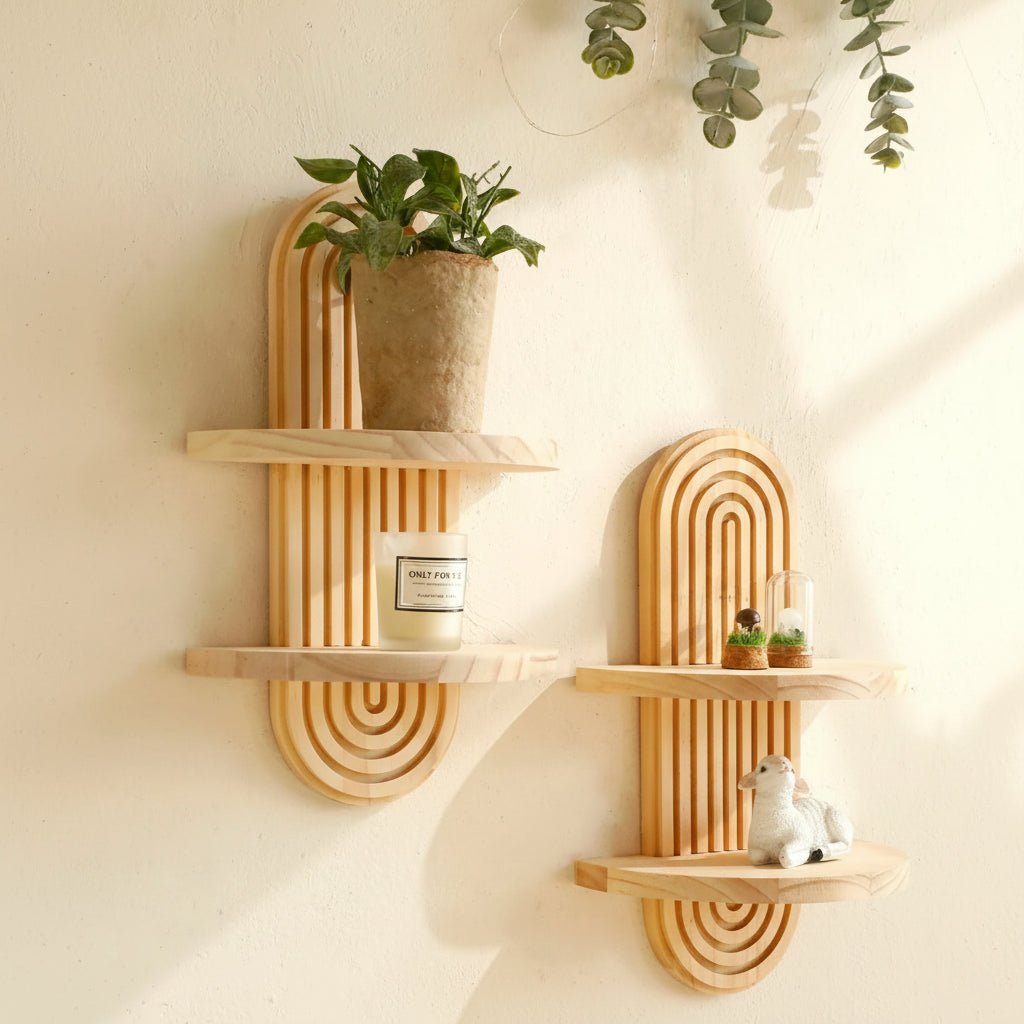 ARTISHELF – Boho Geometric Wooden Floating Shelves for Stylish Wall Storage