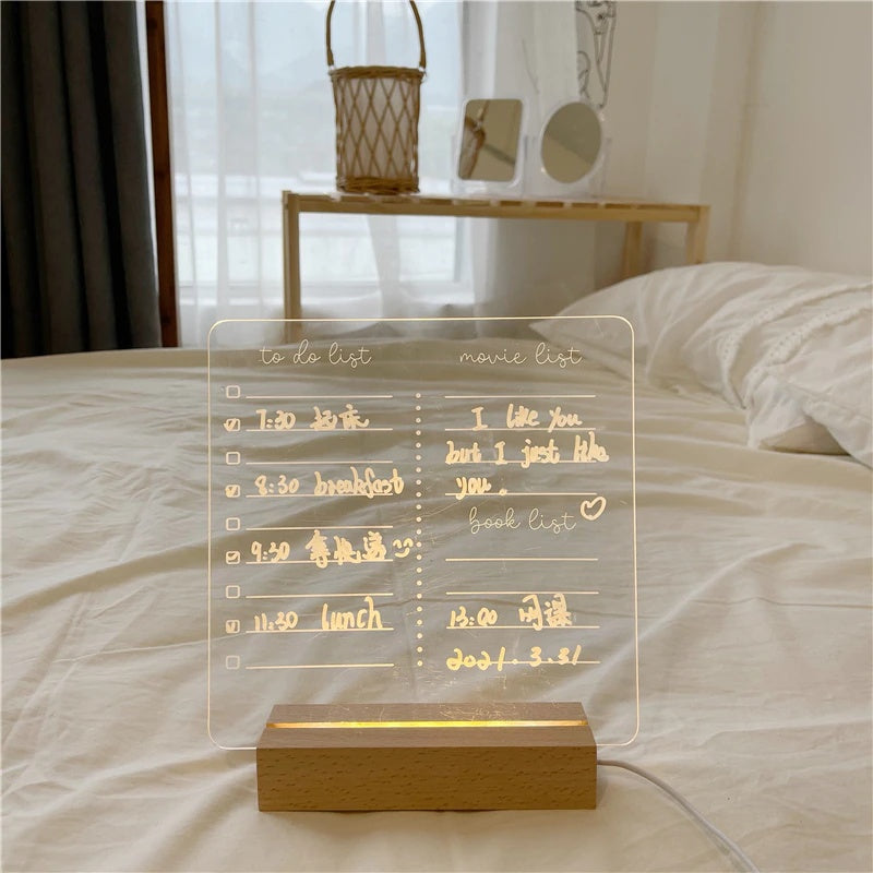 MemoGlow – Stylish Acrylic Note Board with Wooden Stand
