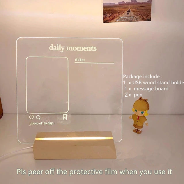 MemoGlow – Stylish Acrylic Note Board with Wooden Stand
