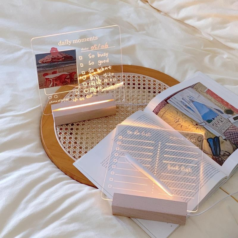 MemoGlow – Stylish Acrylic Note Board with Wooden Stand