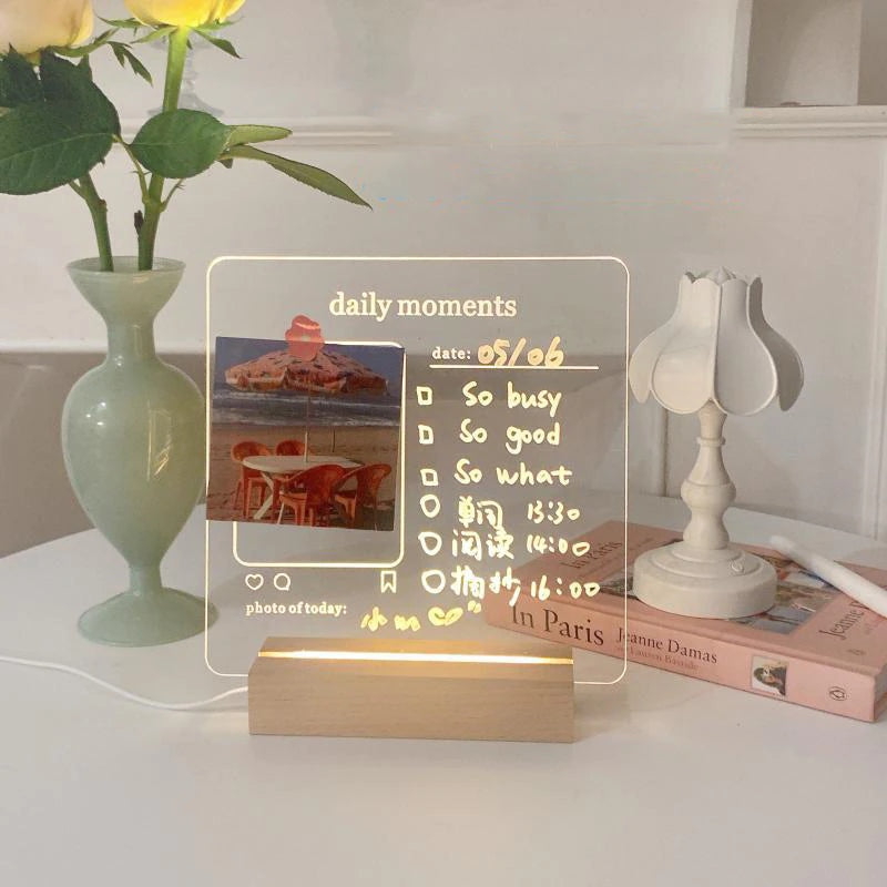 MemoGlow – Stylish Acrylic Note Board with Wooden Stand
