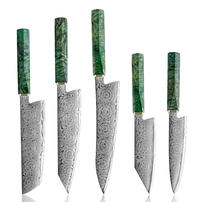Midori no Shō (翠の章) Damascus Steel - Japanese Kitchen Knife Set - Set of 5