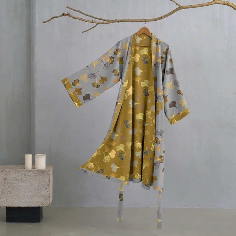 BILORAE – Ginkgo Cotton Kimono Bathrobe for Breathable Daily Comfort