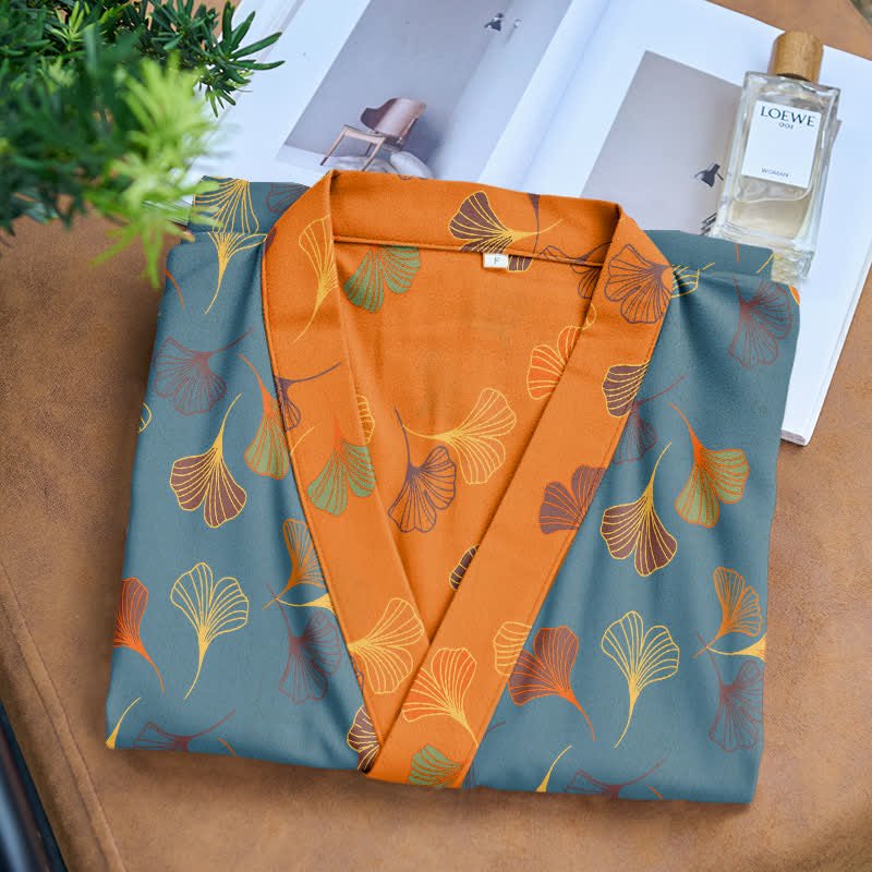 BILORAE – Ginkgo Cotton Kimono Bathrobe for Breathable Daily Comfort