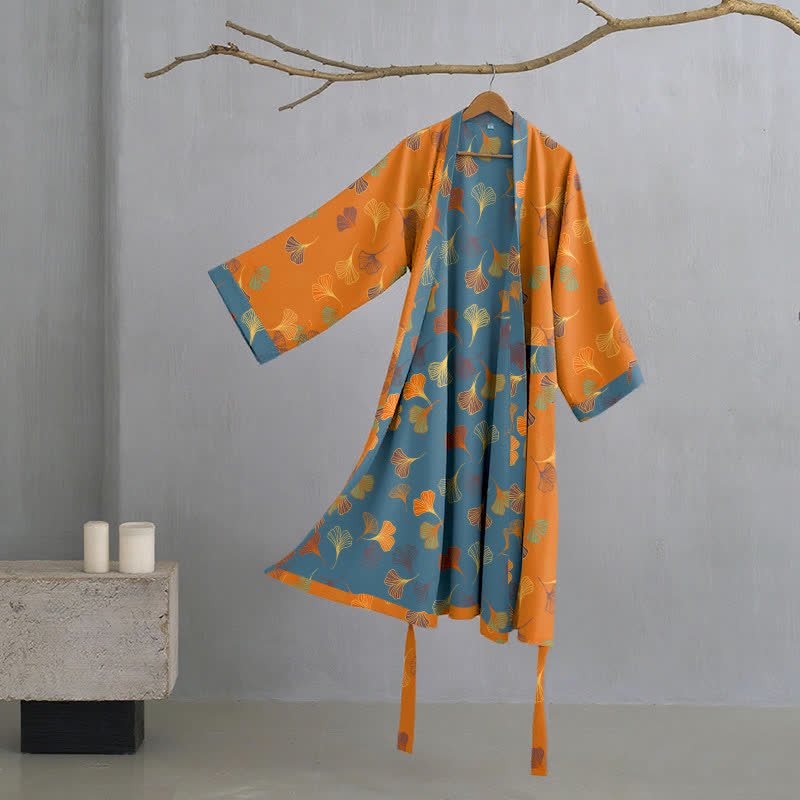 BILORAE – Ginkgo Cotton Kimono Bathrobe for Breathable Daily Comfort