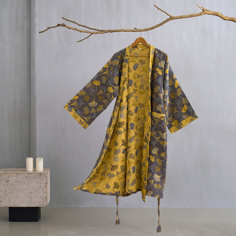 BILORAE – Ginkgo Cotton Kimono Bathrobe for Breathable Daily Comfort