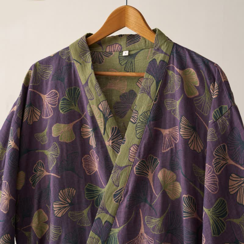 BILORAE – Ginkgo Cotton Kimono Bathrobe for Breathable Daily Comfort