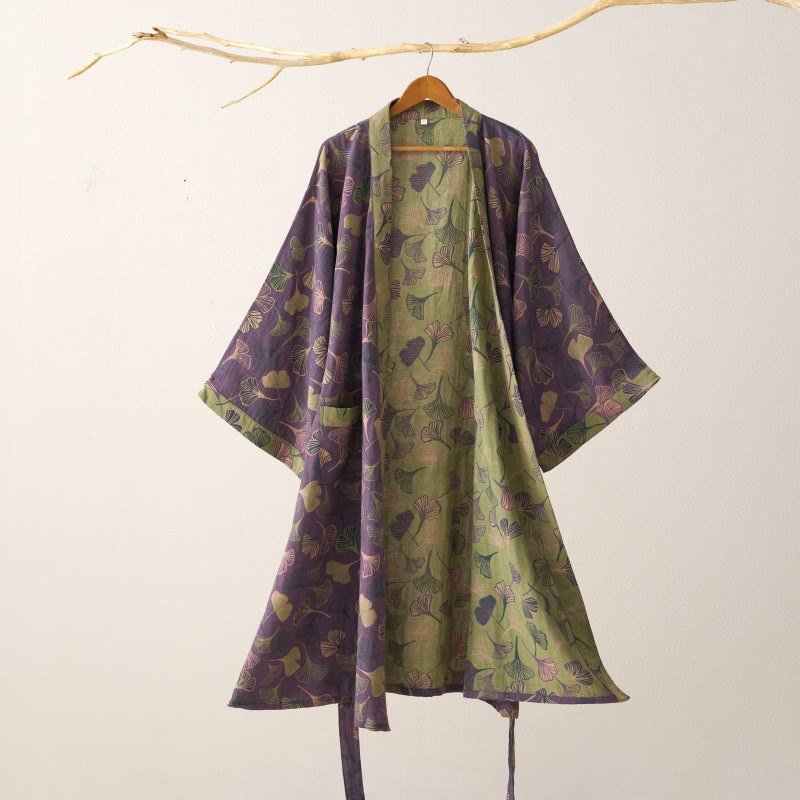 BILORAE – Ginkgo Cotton Kimono Bathrobe for Breathable Daily Comfort