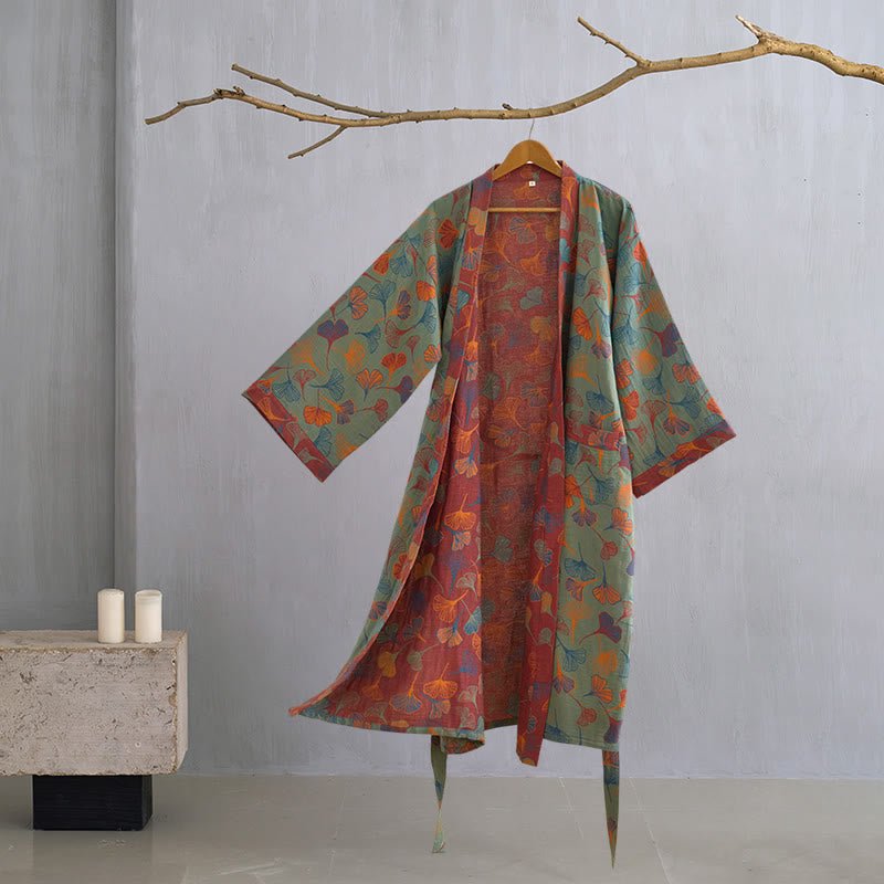 BILORAE – Ginkgo Cotton Kimono Bathrobe for Breathable Daily Comfort