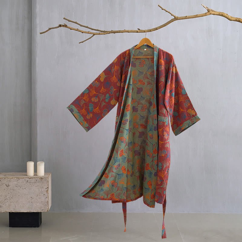BILORAE – Ginkgo Cotton Kimono Bathrobe for Breathable Daily Comfort