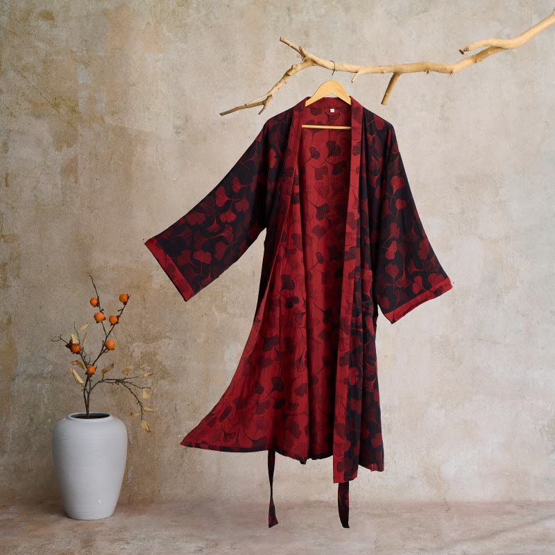 BILORAE – Ginkgo Cotton Kimono Bathrobe for Breathable Daily Comfort