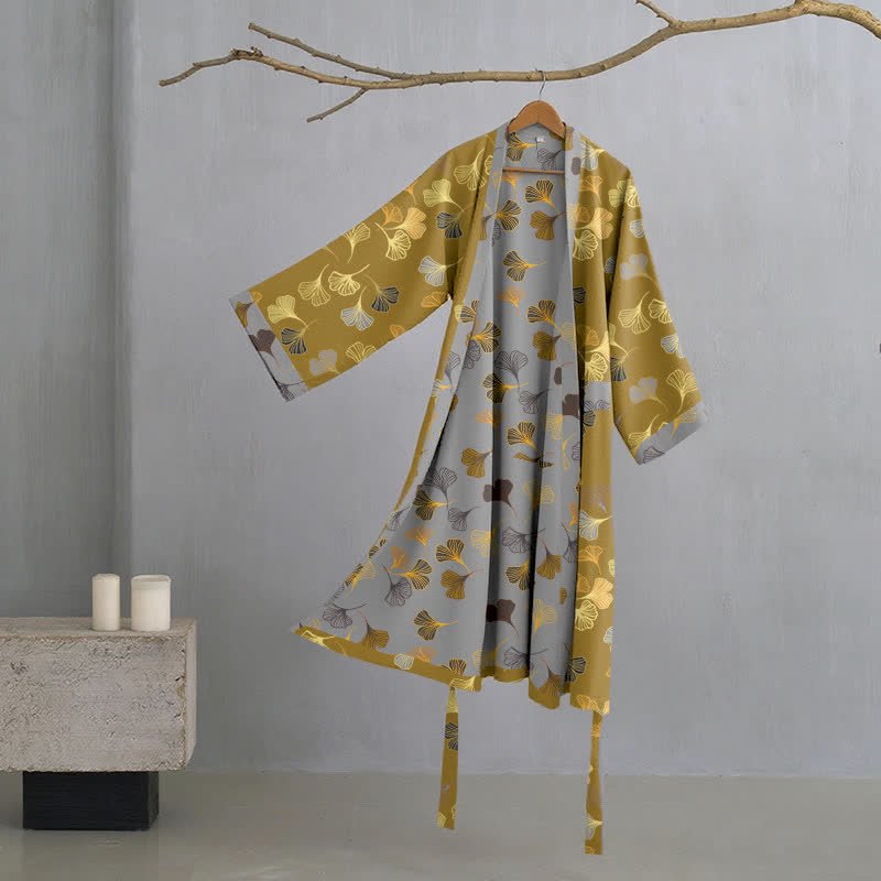 BILORAE – Ginkgo Cotton Kimono Bathrobe for Breathable Daily Comfort