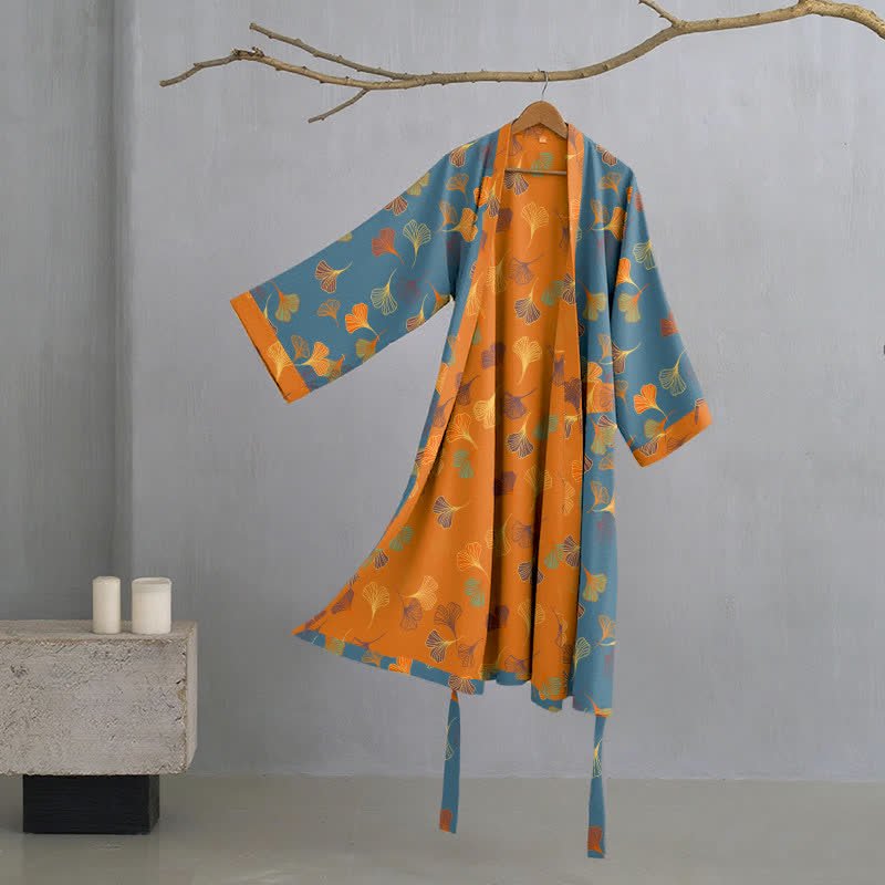 BILORAE – Ginkgo Cotton Kimono Bathrobe for Breathable Daily Comfort