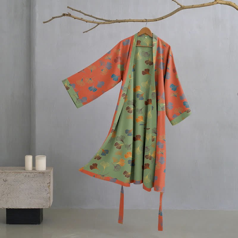 BILORAE – Ginkgo Cotton Kimono Bathrobe for Breathable Daily Comfort